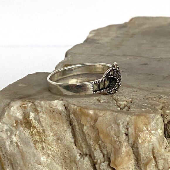 Sterling Silver 925 Marcasite X Criss Cross Knot Band Ring Sz 7.5 - Picture 11 of 16
